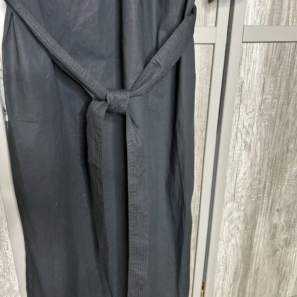 LOFT Maxi Dress Women Size 12 Cotton Roll Up Sleeve Side Slits Black Color NWT